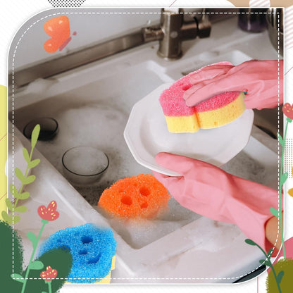FillTouch 6 Pcs Dog Dual Sided Scrub Sponge Cleaning Sponges Cute Temperature Sensitive Dish Sponges for Washing Dishes Non Scratch Household Multi Use Sponges Scrubber for Kitchen, 3 Colors