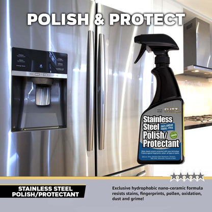 Flitz Stainless Steel Polish Protectant - 32oz Bottle, USA-Made Ceramic Coating for Stainless Steel Appliances, Repels Fingerprints & Water Spots - Aluminum & Chrome Polish & Protectant (1 Pack)