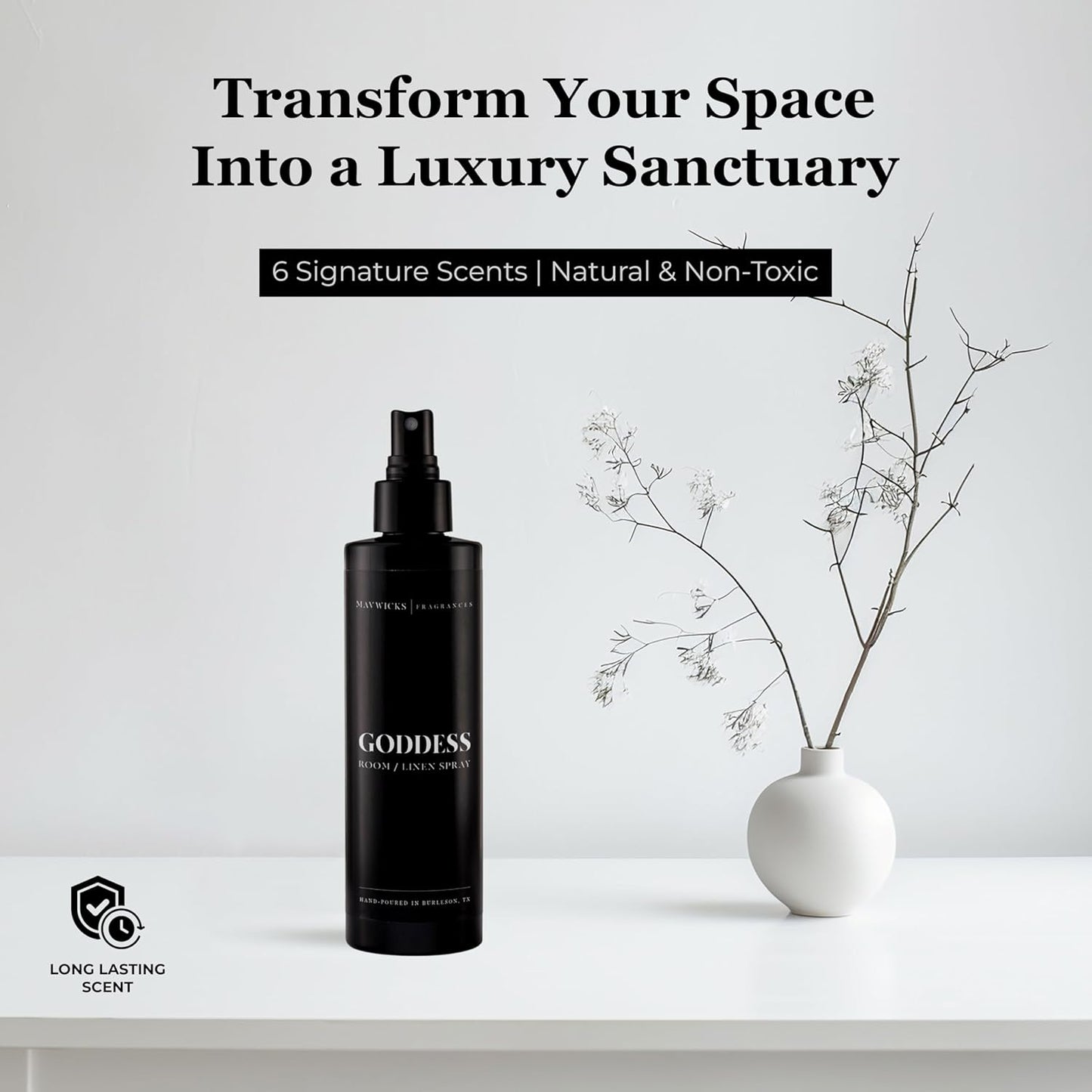 Mavwicks Fragrances - (Luxe) Linen & Room Spray (8oz) – Bedroom & Home Fragrance Mist, Long-Lasting Freshness To Brighten Up Your Space, Fabric & Air Freshener, Aromatherapy Scent Spray
