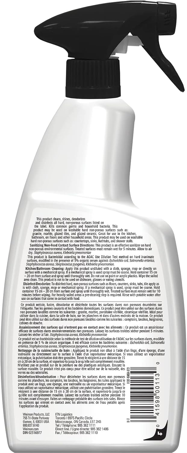 Weiman Granite Cleaner and Polish - 12 Fluid Ounce - Enhances Natural Color in Granite Quartz Marble Soap Stone and More