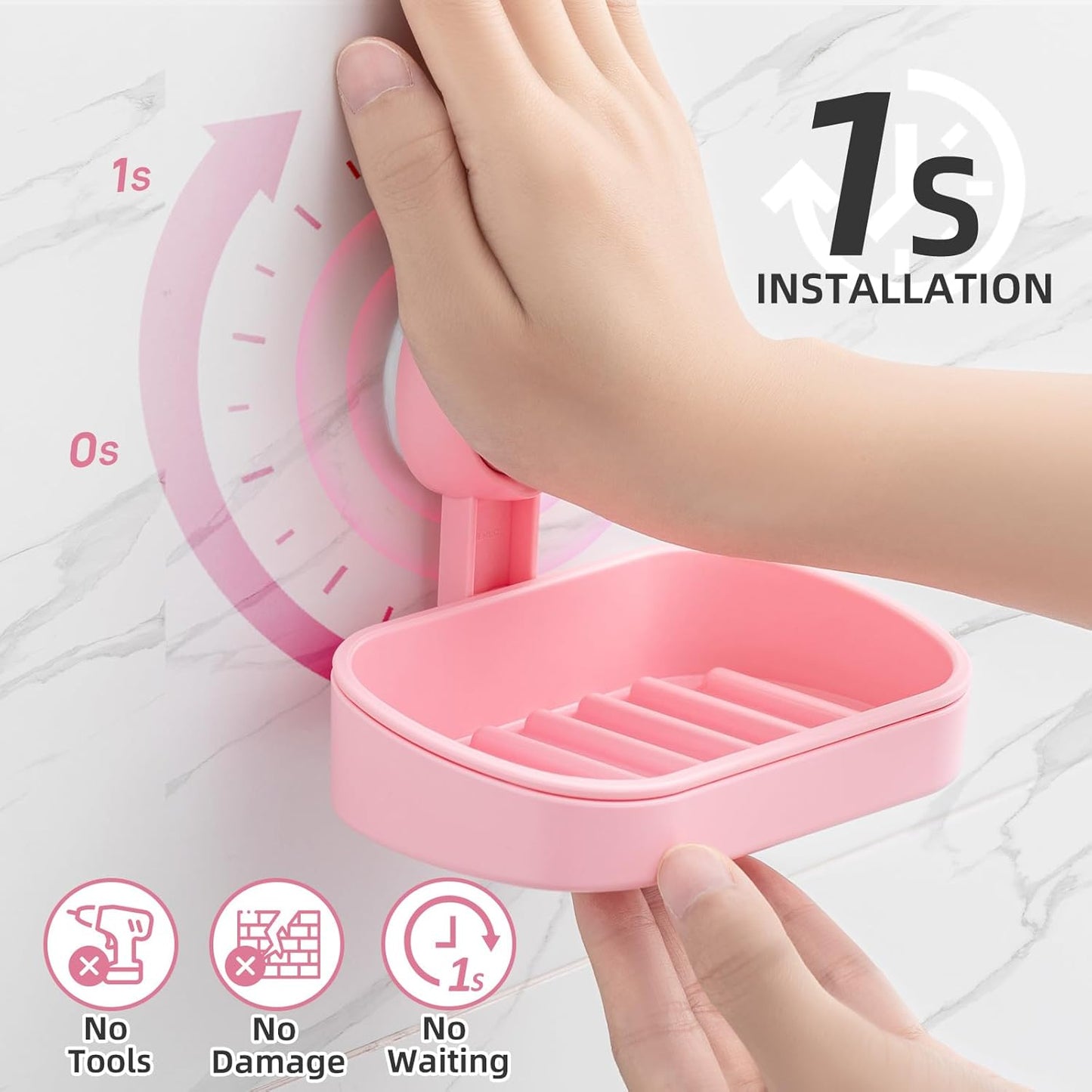 LEVERLOC Soap Holder Shower with Hooks, Bar Suction Cup Soap Dish Tray for Wall, Rust-Proof Stainless Steel Sponge Caddy for Bathroom Accessories Organizer Bathtub Kitchen Sink, Black