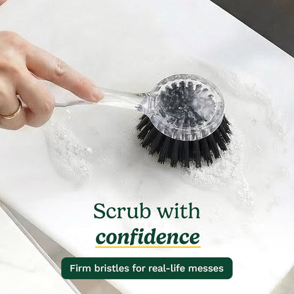Cuisinart Dish Brush with Handle 2 Pack – Kitchen Scrub Brush for Dishes, Pots & Pans, Non-Scratch Dish Scrubber, Firm Bristles for Sink & Cookware, Comfortable Grip for Everyday Cleaning