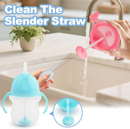 YOTIME 4in1 Straw Cleaner Brush Set, Reusable Standing Straw Brushs with Holder Ring, for Wide and Narrow Straws, Tumblers, Water Bottles and Cups, Pink