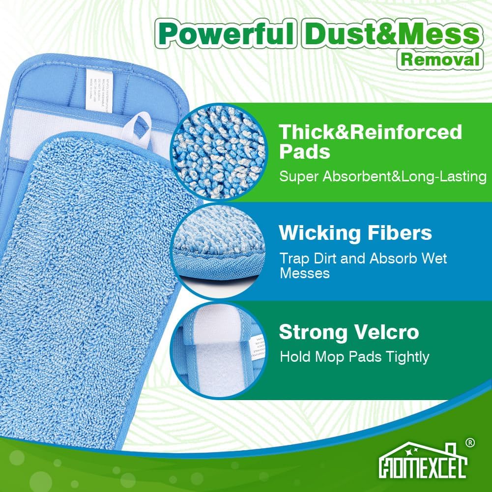 HOMEXCEL Microfiber Reusable Mop Pads Compatible with Swiffer Sweeper- Machine Washable Microfiber Pad Refills for Household Cleaning-Floor Cleaning Mop Head Pads Work Wet and Dry-Pack of 4