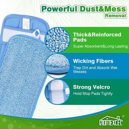 HOMEXCEL Microfiber Reusable Mop Pads Compatible with Swiffer Sweeper- Machine Washable Microfiber Pad Refills for Household Cleaning-Floor Cleaning Mop Head Pads Work Wet and Dry-Pack of 4
