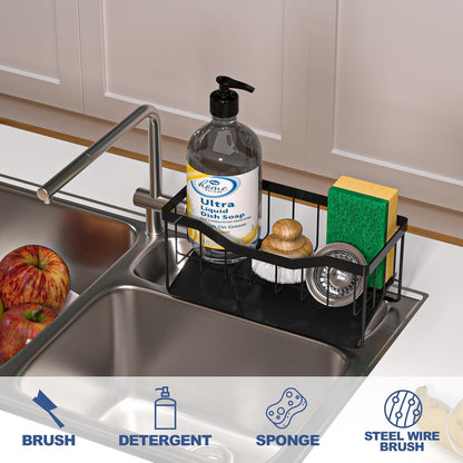 Vanwood Sponge Holder for Kitchen Sink with Auto Draining Tray, Sink Caddy Kitchen Sink Cocina Organizer, Self Drain Dish Soap Sponge Caddy for Counter (304 Sus Stainless Steel)