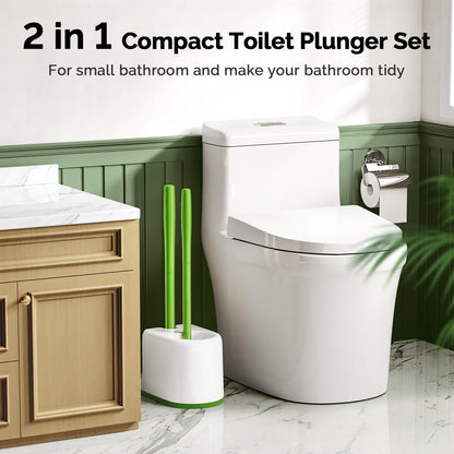 HAMITOR Toilet Plunger Bowl Brush Combo：Heavy Duty Rubber for Drain Clog Remover - Curved Design Bristles for Deep Cleaning Under Rim - Compact Bathroom Cleaning Tools for New Homet Essentials - White