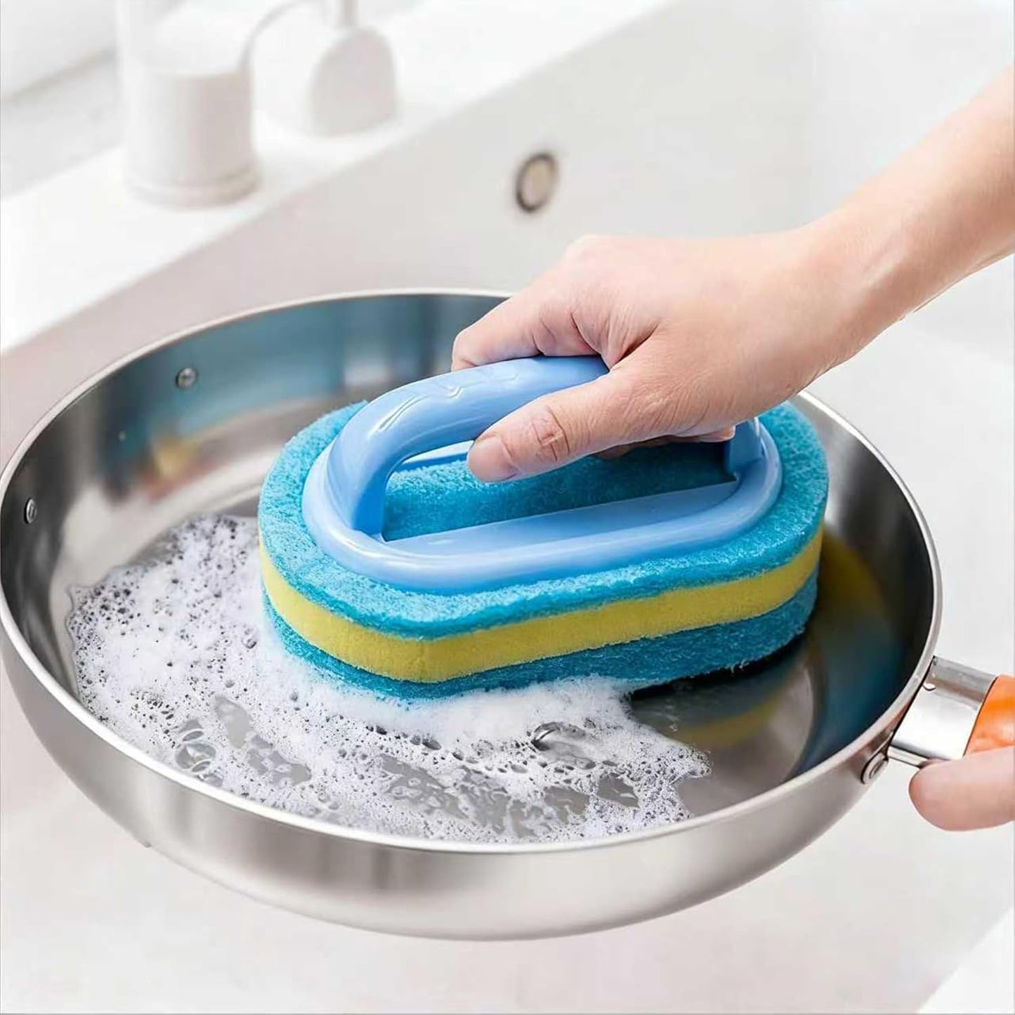 Cleaning Brush, Thick Scrubber for Non-Stick Cookware, Kitchen Pot and Pan Cleaner with Ergonomic Grip