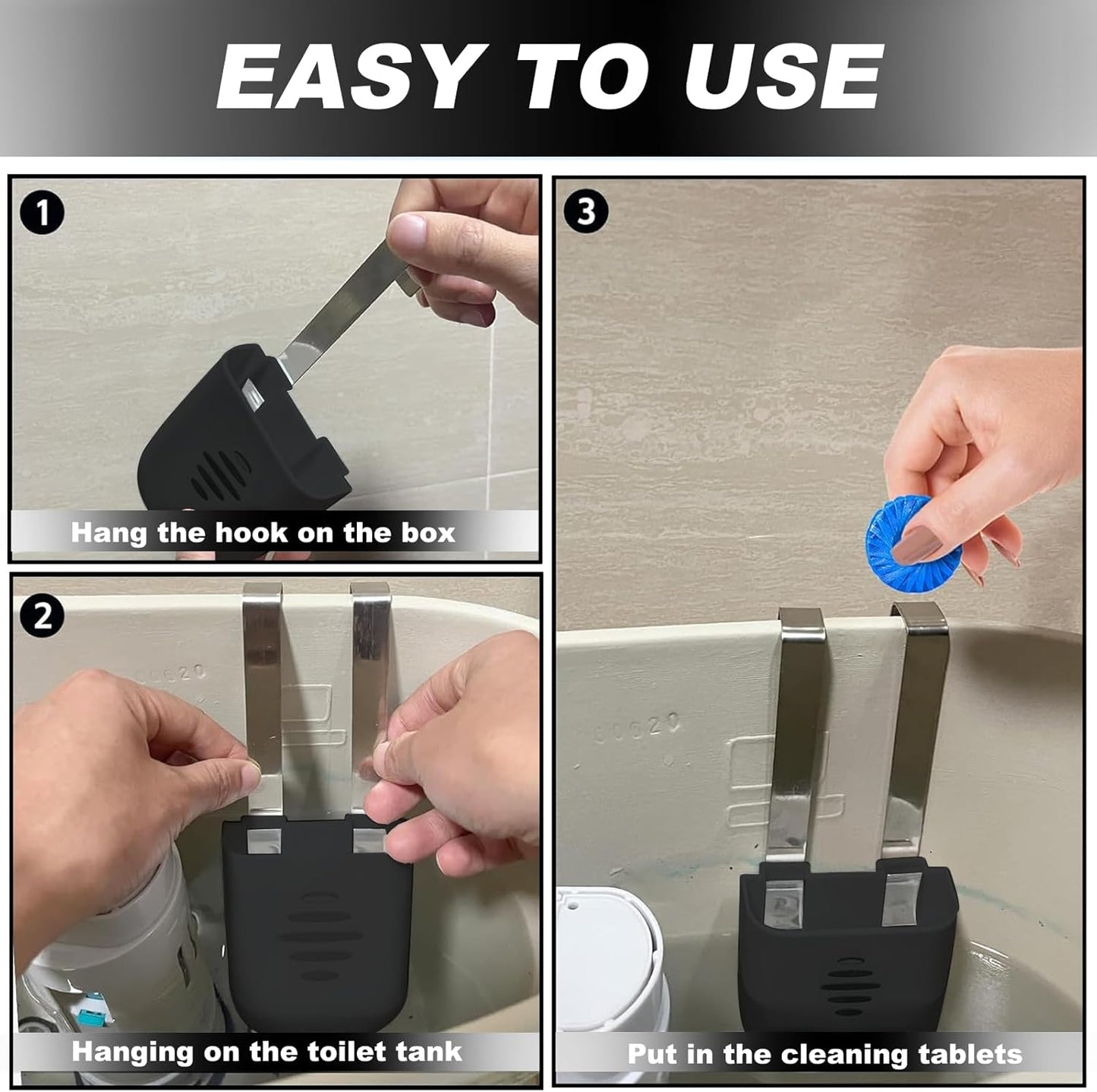 Toilet Tank Tablet Holder, Hanging Toilets Bowl for Toilets Tank Tablet, Plastic & Stainless Steel Tablets Organizer Reduces Dissolved Residue Buildup, Toilet Tank Accessory, White
