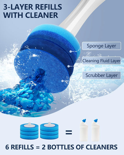 24 Wand Refills and Replaceable Brush Heads Kit for Leebein HK-047 Electric Toilet Brush, Hard Nylon Brush Head and TPU Silicone Brush Head, 24PCS Sponge Pad with Cleaner, Machine Not Included