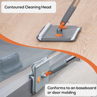 Base Board Cleaner Tool with Handle, 360 Rotating Wall Cleaner Mop, 180 Folding Ceiling Tool Duster with Squeegee for Cleaning Wall, Ceiling, Window, Floor, 8 Replacement Cleaning Pads
