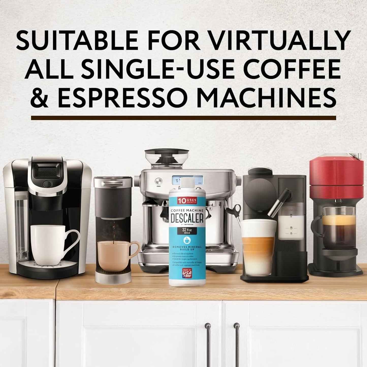IMPRESA Coffee Machine Descaler (2 Uses Per Bottle) - Made in the USA - Universal Descaling Solution, Compatible with Nespresso, Delonghi and All Single Use Coffee and Espresso Machines