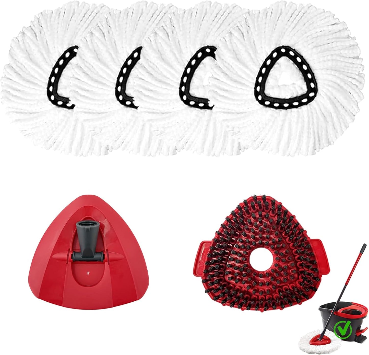 6Pcs Mop Heads Replacement,Spin Mop Replacement Head Compatible with Cedar Easywring 1-Tank System,Including 4 Spin mop Replacement Heads,1 Brush Head and 1 Base(Machine Washable & Easy to Replace)