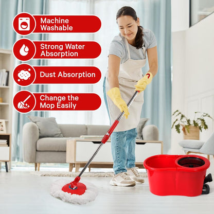 Pedal Spin Mop and 7LT Bucket Floor Cleaning System with 3 Extra Microfiber Mop Replacement Refills - Labor-Saving Foot Pressure Spin Mop with Adjustable Stainless Steel Handle for Floor Cleaning