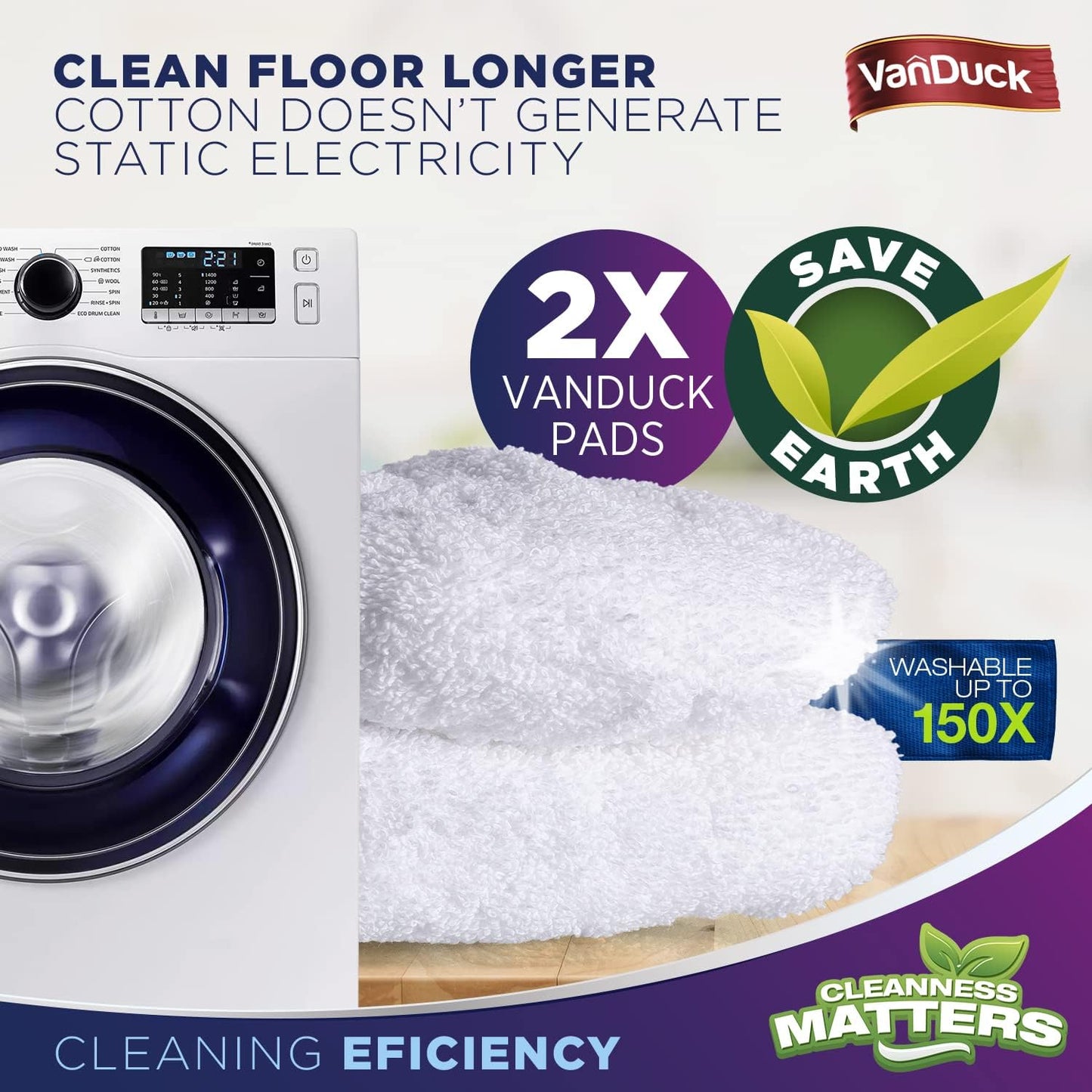 VanDuck 100% Cotton Pad Terry Cloth Mop Refills 15x8 inches, 2 Pack (Mop is Not Included)