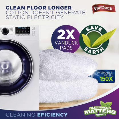 VanDuck 100% Cotton Pad Terry Cloth Mop Refills 15x8 inches, 2 Pack (Mop is Not Included)