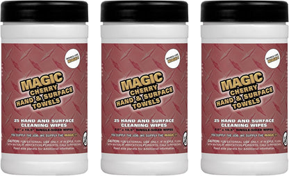 Magic Cherry Scented Heavy Duty Cleaning Wipes - Single Sided Hand & Surface Shop Towels | Professional-grade Cleaning | Waterless | Cleans Grease, Oil, Dirt, & more (1 Pack | 90 Sheets Total)