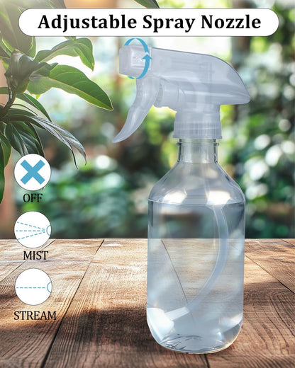 2 Pack 360° Spray Bottles, 10 oz Plastic Small Containers with Adjustable Spray Nozzles, Spray Bottles for Hair, Cleaning Solutions, BBQ and Plants Clear