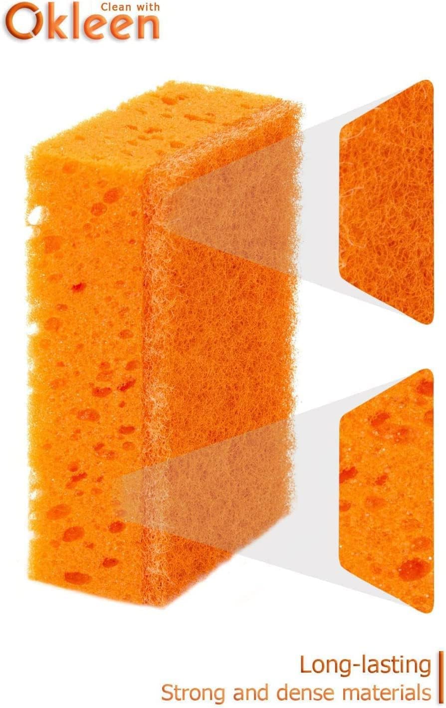 Green Multi Use Scrub Sponge. Made in Europe. 9 Pack, 4.3x2.8x1.4 inches. Odorless Heavy Duty and Non Scratch Fiber. Best, Durable, Delicate, Porous, Non Cellulose Kitchen Sponges and Scrubbers