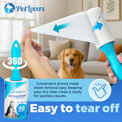 PetLovers Extra Sticky Lint Roller Mega Value Set 450 Sheets for Pet Hair Removal and Clothes, Dog and Cat Lint Remover 5 Pack