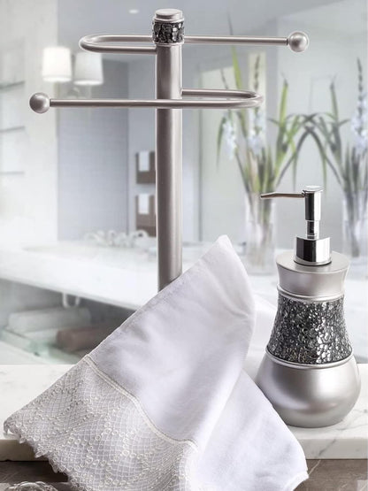 Creative Scents Crackled Glass Toilet Brush with Holder - Silver Toilet Bowl Cleaner Brush and Holder - Good Grip, Deep Cleaning, Decorative Design Compact Toilet Bowl Scrubber