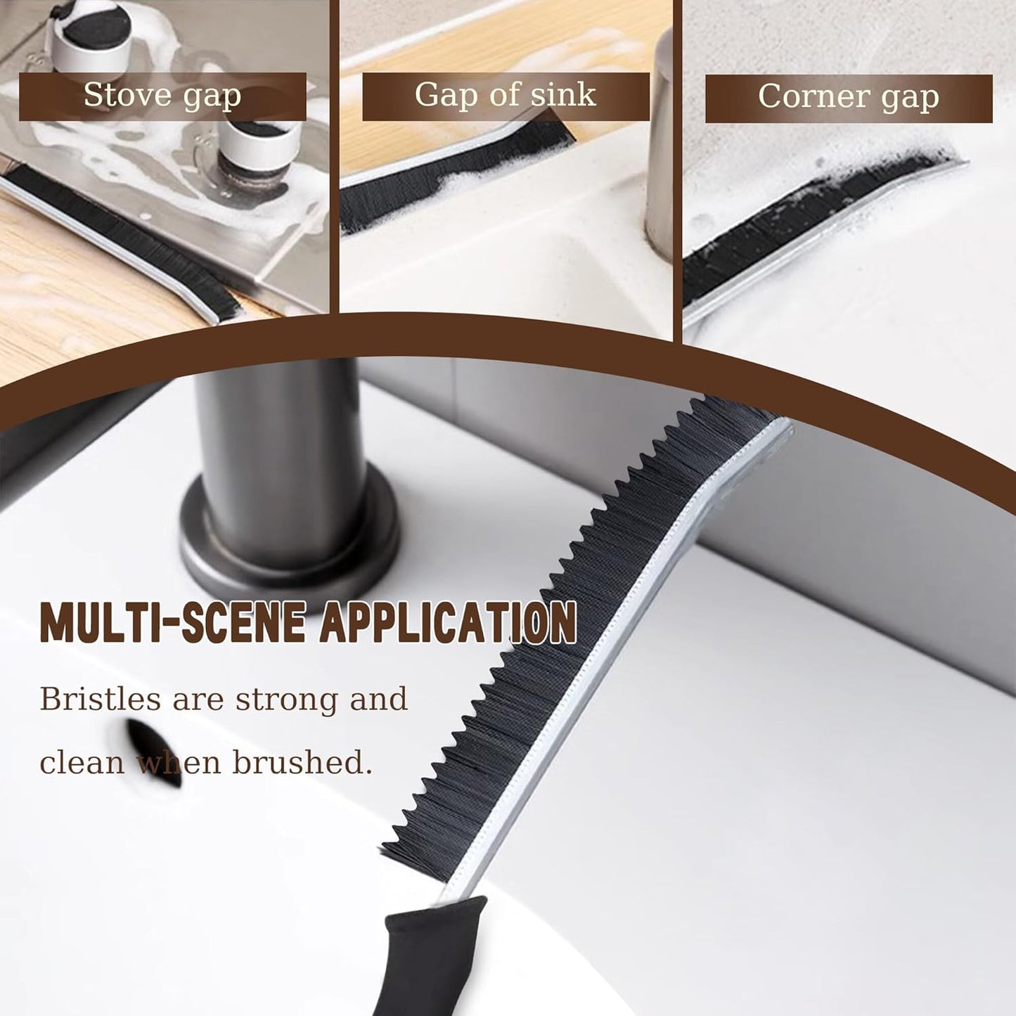 Hiyniaz 3Pcs Crevice Cleaning Brush Tool Grout Brush Cleaning Supplies, Home Essentials Bathroom Multifunctional Gap Scrub Hard Bristle Brushes for Household Use (Black Cleaning Brush-B)