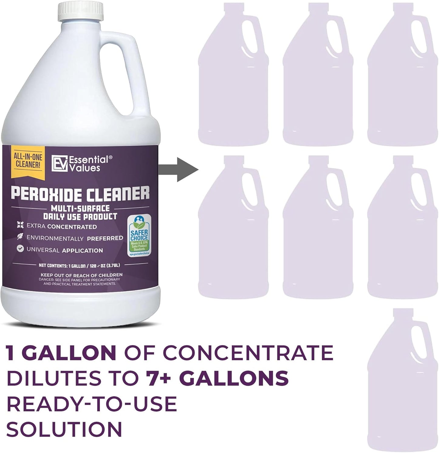 Essential Values Peroxide Cleaner 5%, Safer Choice Certified | Made in USA, Multi-Surface - Extra Concentrated - Ideal for Residential Commercial Retail Hospital Restaurants