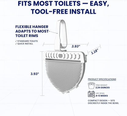 Toilet Clip-On Splash Guard & Deodorizer – Reduces Urine Splash-Back, In-Bowl Odor Control, Long-Lasting Fresh Scent, Turns Water Blue, Fits Most Toilets (4 Pack, Flowers)