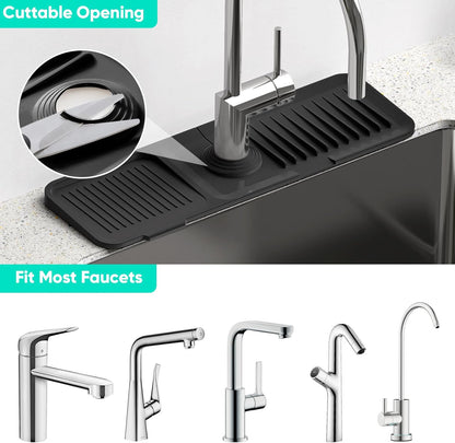 24 Inch Longer Faucet Mat for Kitchen Sink, 5° Slope Fast Self-draining, Kitchen Sink Splash Guard Silicone Sink Faucet Mat Splash Guard Kitchen Sink Area Tidy Splash Faucet Guard Draining Mat