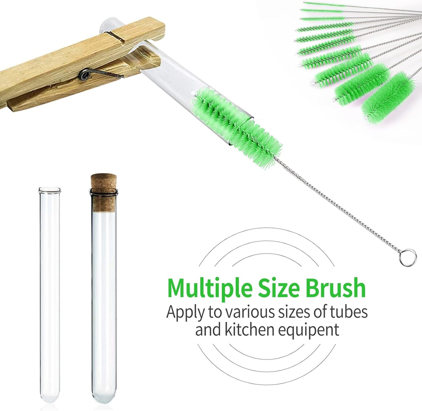 CiaraQ Bottle Cleaning Brushes, 8 Inch Nylon Tube Brush Set, Cleaner for Narrow Neck Bottles Cups with Hook, Set of 10pcs