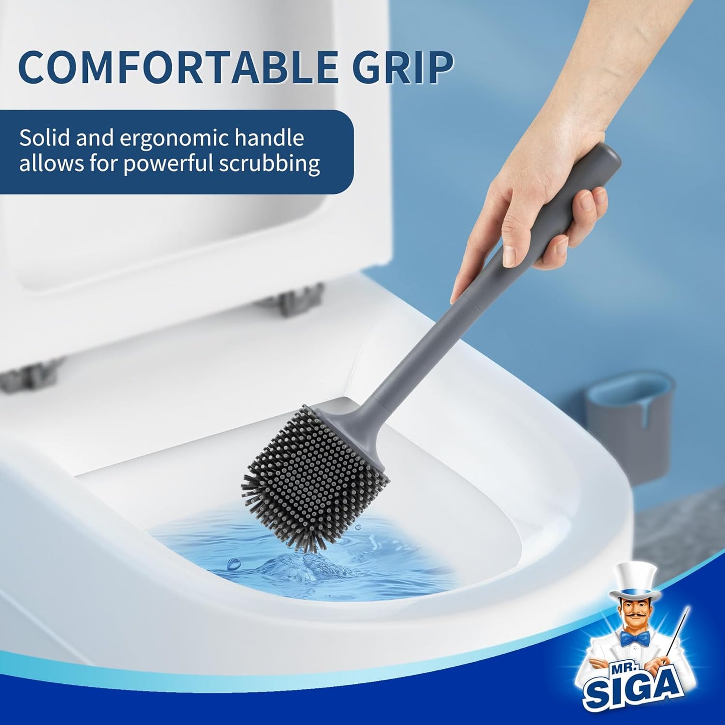 MR.SIGA Toilet Brush and Holder, Wall Mounted Toilet Brush for Bathroom Cleaning, Compact Toilet Brush with Holder Set, White, 1 Pack