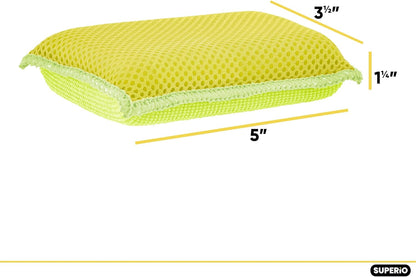 Superio Miracle Microfiber Sponges for Kitchen 3-Pack Red Yellow Blue, Kosher Non-Scratch Sponge Scrubber Heavy Duty Multi-Purpose Cleaning of Dishes, Pots, Pans and Counter tops, Machine Washable