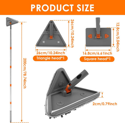 Baseboard Cleaner Tool with Handle,Folding Wall Mop with 79" Extension Pole, Swivel Wall Cleaner Mop with Squeegee, 8 Reusable Pads for Baseboard, Wall, Ceiling, Window, Floor, Furniture