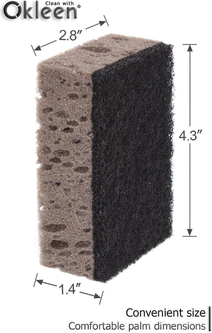 Green Multi Use Scrub Sponge. Made in Europe. 9 Pack, 4.3x2.8x1.4 inches. Odorless Heavy Duty and Non Scratch Fiber. Best, Durable, Delicate, Porous, Non Cellulose Kitchen Sponges and Scrubbers