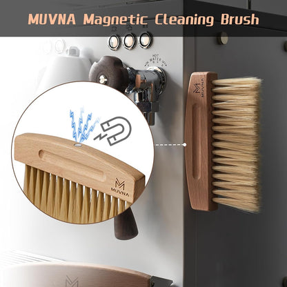 Coffee Brush and Dust Pan Set - Mini Hand Barista Broom, Magnetic Natural Horsehair Espresso Brush, Wood Barista Tools for Cleaning Tamping Station, Coffee Bar, Kitchen, Black