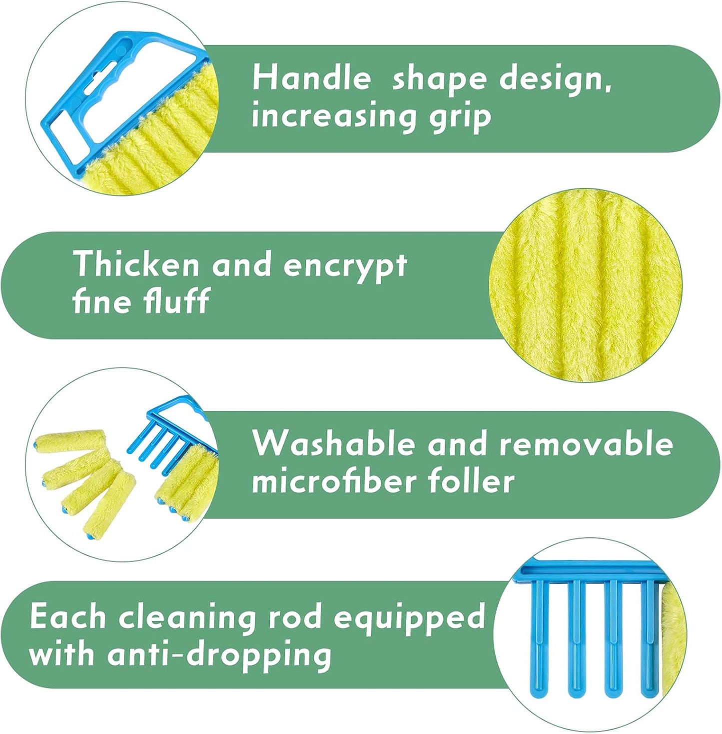 Geiserailie 3 Pieces Blind Cleaner Duster Tool 7 Finger Dusting Cleaner for Window Venetian Washable Mini Brush Hand Held Tool for Air Conditioner Dust Dirt (3 Colors)