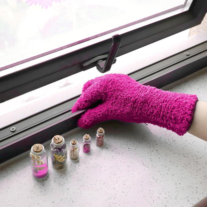 Patelai 2 Pairs Microfiber Gloves for plants Dusting Cleaning Glove Mittens House Cars Blinds Dusting(Blue, Grass Green,Large)