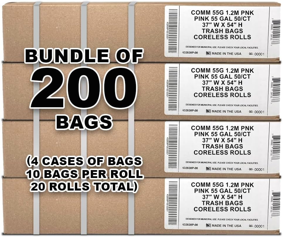Ultrasac Heavy Duty 55 Gallon Clear Trash Bags - (Value 50 Pack) - 1.2 MIL equivalent Industrial Strength Plastic 37" x 54" for 50-55 Gal Cans -Fits Toter, Rubbermaid Brute, Carlislie Bronco etc.