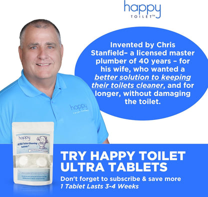 Happy Toilet Cleaner Automatic Toilet Bowl Cleaner - Easy to Install Toilet Tablet Holder - Self-Cleaning Toilet System, Deep Clean with Every Flush - Made in the USA