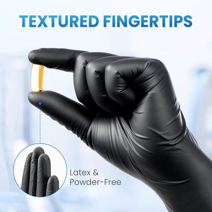 Borje Nitrile Gloves Large, 100 Count Disposable Gloves, Black, Latex-Free Powder-Free, Medical Exam, Food Safe, Cleaning, Cooking