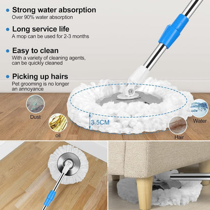 360° Spin Mop and Bucket System with Wringer - 61" Stainless Steel Handle & 3 Microfiber Refills, Self-Cleaning Floor Mop for Tile, Hardwood, Laminate Floors (Black red)