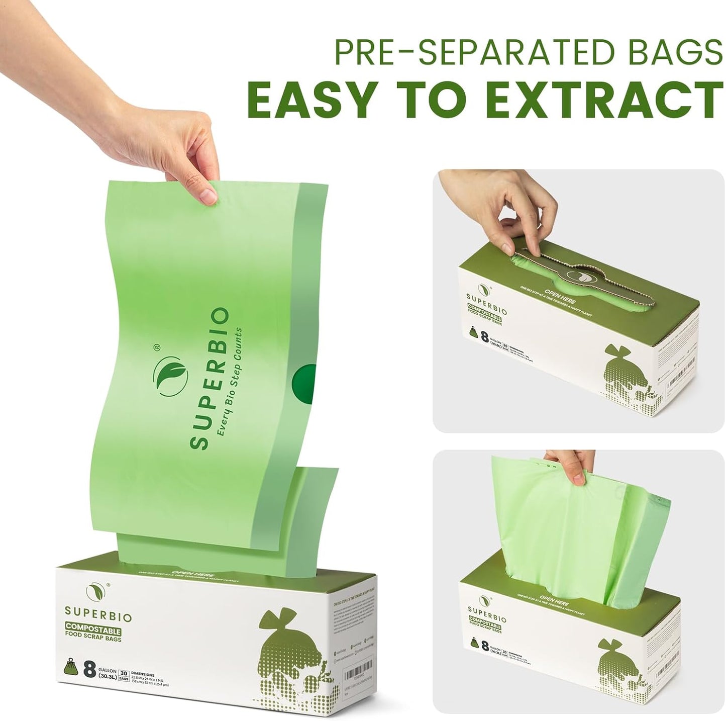 SUPERBIO 4 Gallon Compostable Drawstring Food Scrap Bags,15.1 Liter, 40 Count, 0.9 Mil,Heavy Duty Waste Bags, BPI, Seedling and OK compost INDUSTRIAL