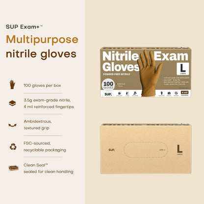 SUP Powder-Free Nitrile Gloves, 100 Count Food Safe Latex-Free Disposable Gloves for Medical Cooking Cleaning Food Prep, Tan