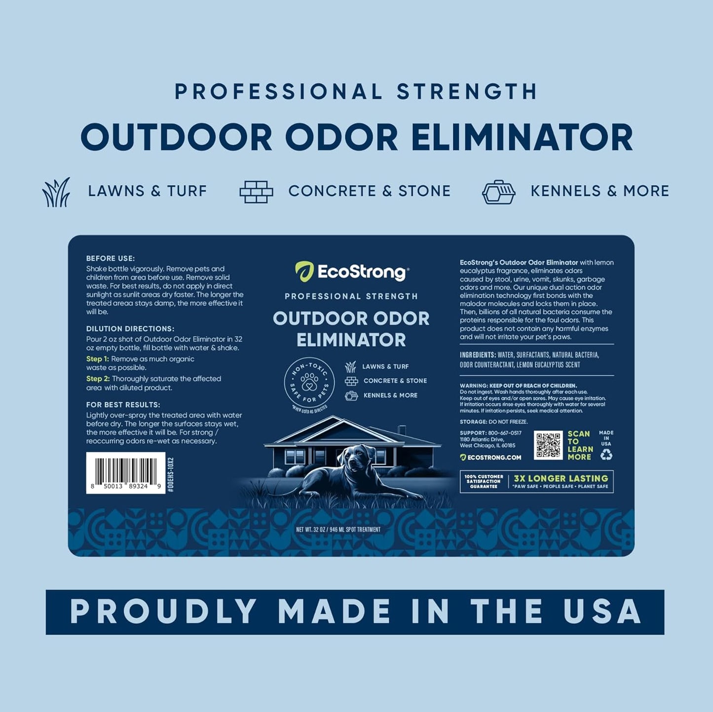 Eco Strong Outdoor Odor Eliminator | Outside Dog Urine Enzyme Cleaner – Powerful Pet, Cat, Animal Scent Deodorizer | Professional Strength for Yard, Turf, Kennels, Patios, Decks (Gallon with Sprayer)