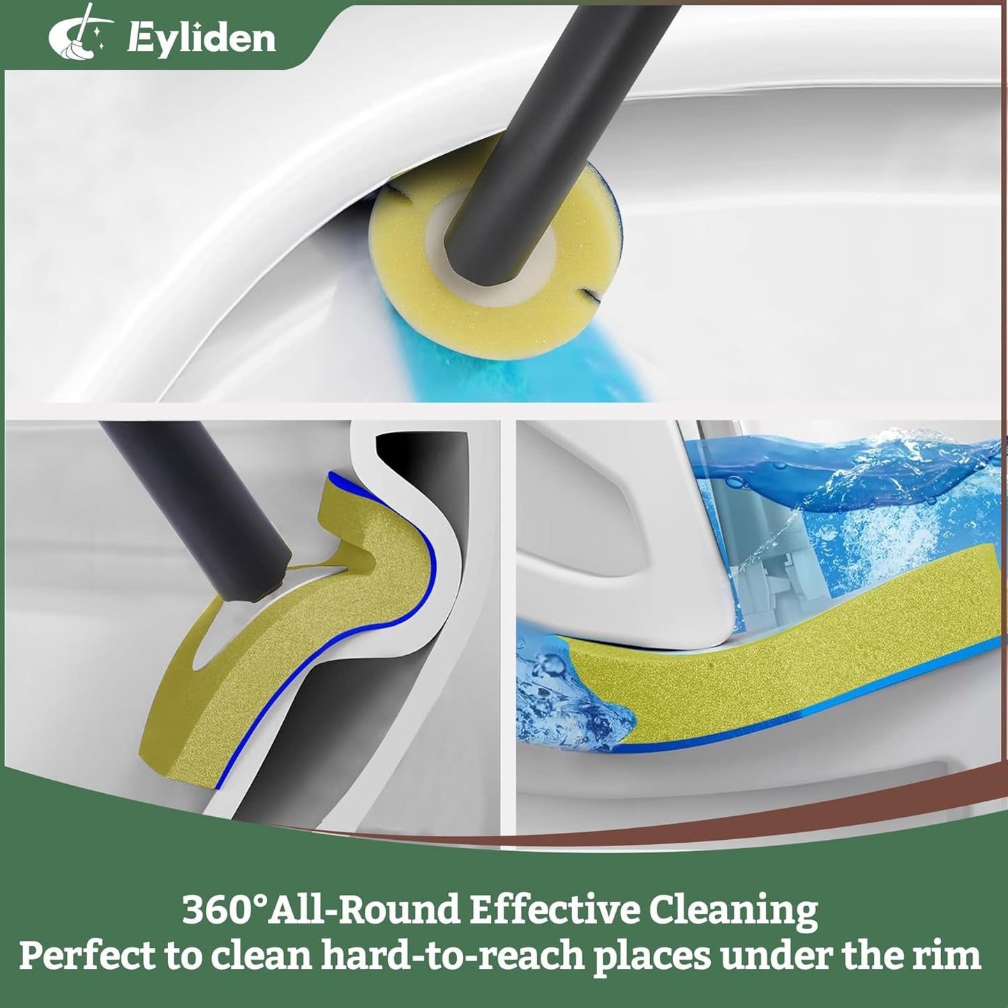 Eyliden Toilet Brush and Plunger Combo Set | 2-in-1 Disposable Toilet Bowl Wand Kit with 10 Refill Heads, Toilet Plunger, Compact Storage Holder | Bathroom Cleaning System for Home, White
