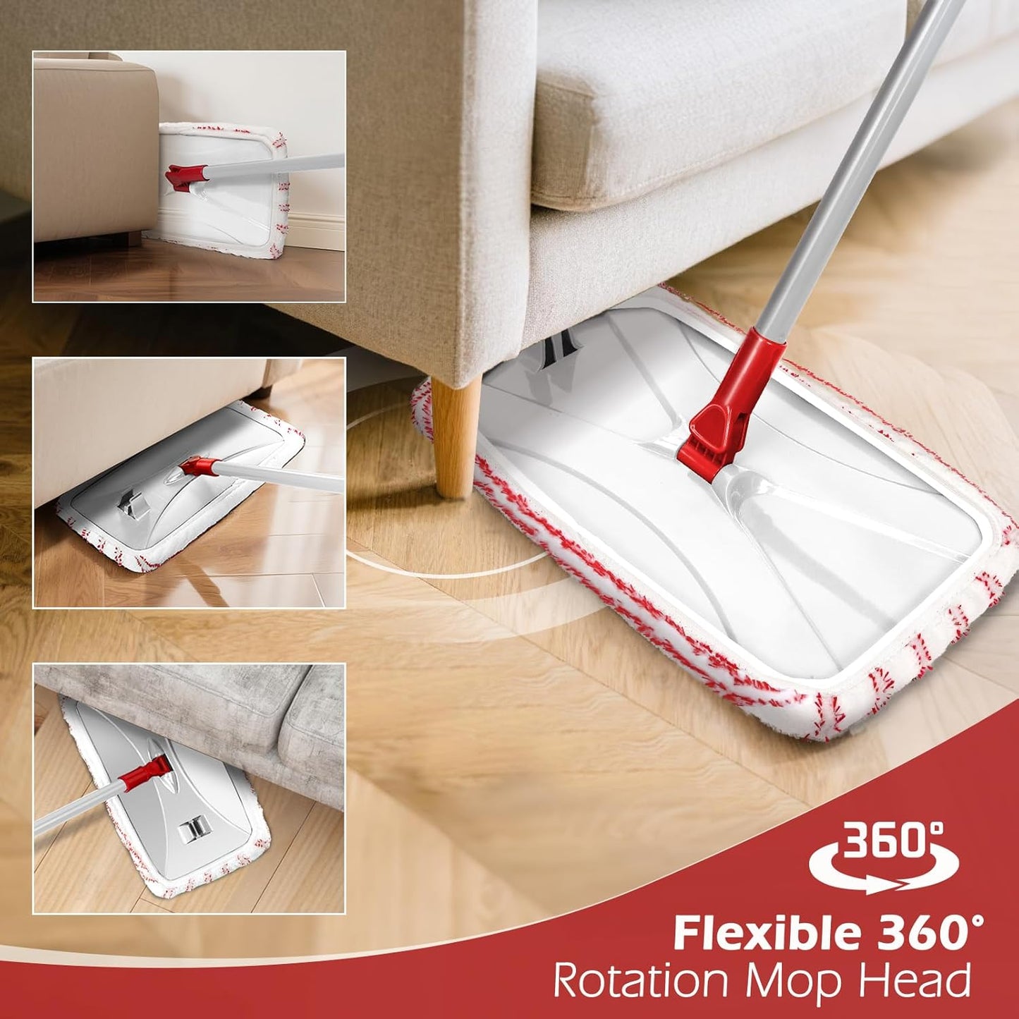 Mops for Floor Cleaning, Masthome Flat Dust Mop with 4 Reusable Pads, 2-Sided Microfiber Dust Mop for Wet & Dry Use, Flat Flip Mops for Hardwood, Laminate, Vinyl,Kitchen, Tile -1 Scraper