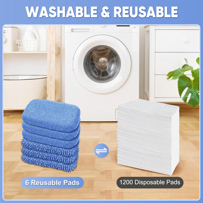 6-Pack Reusable Microfiber Mop Pads Compatible with Swiffer Sweeper, Dry & Wet Sweeping Cloths - Washable Wet Pads Refill for Multi-Surface/Hardwood Floor Cleaning