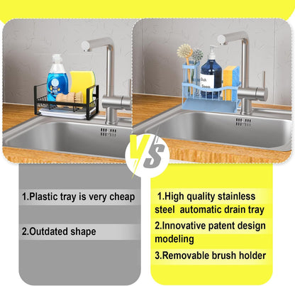 Fssvcd Maifan Sink Caddy Sponge Holder for Kitchen with Brush Holder and Stainless Steel Self Drain Tray, Rustproof Kitchen Sink Organizer for Sponge, Soap Dispenser Storage Accessories