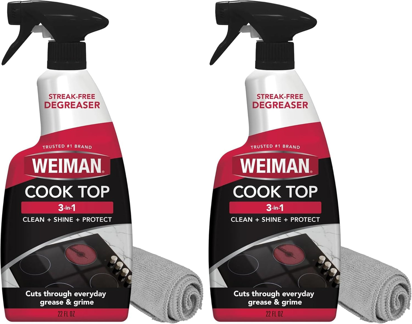 Weiman 22 Fl Oz Cooktop Cleaning Spray & Microfiber Cloth – Cooktop & Oven Cleaner for Streak & Residue Free - Non-Abrasive Degreaser Safe for Glass & Ceramic