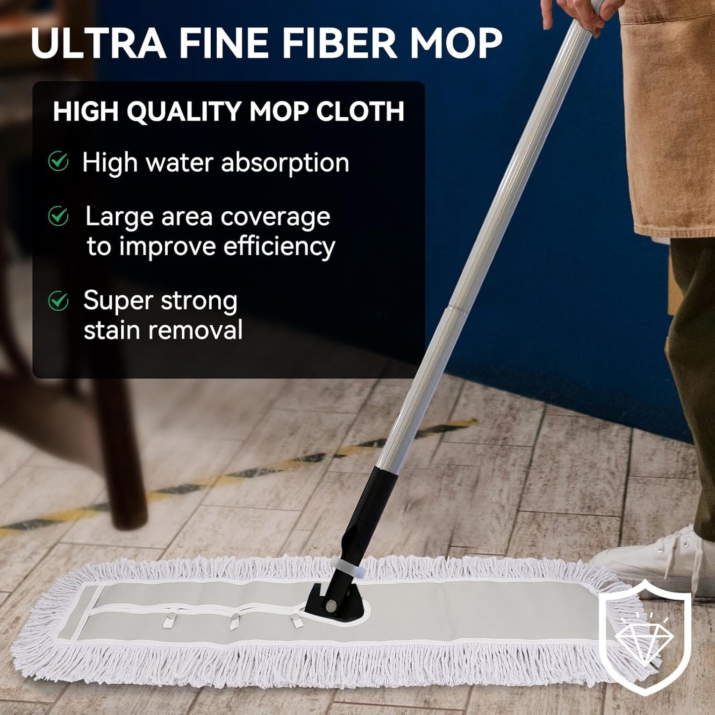 36 Inch Dust Mop Head: Replacement Medium Washable Commercial Mop Head Sweeper and Janitorial Replacement with Botton (White - 36 Inch, 3 Pack, Botton)